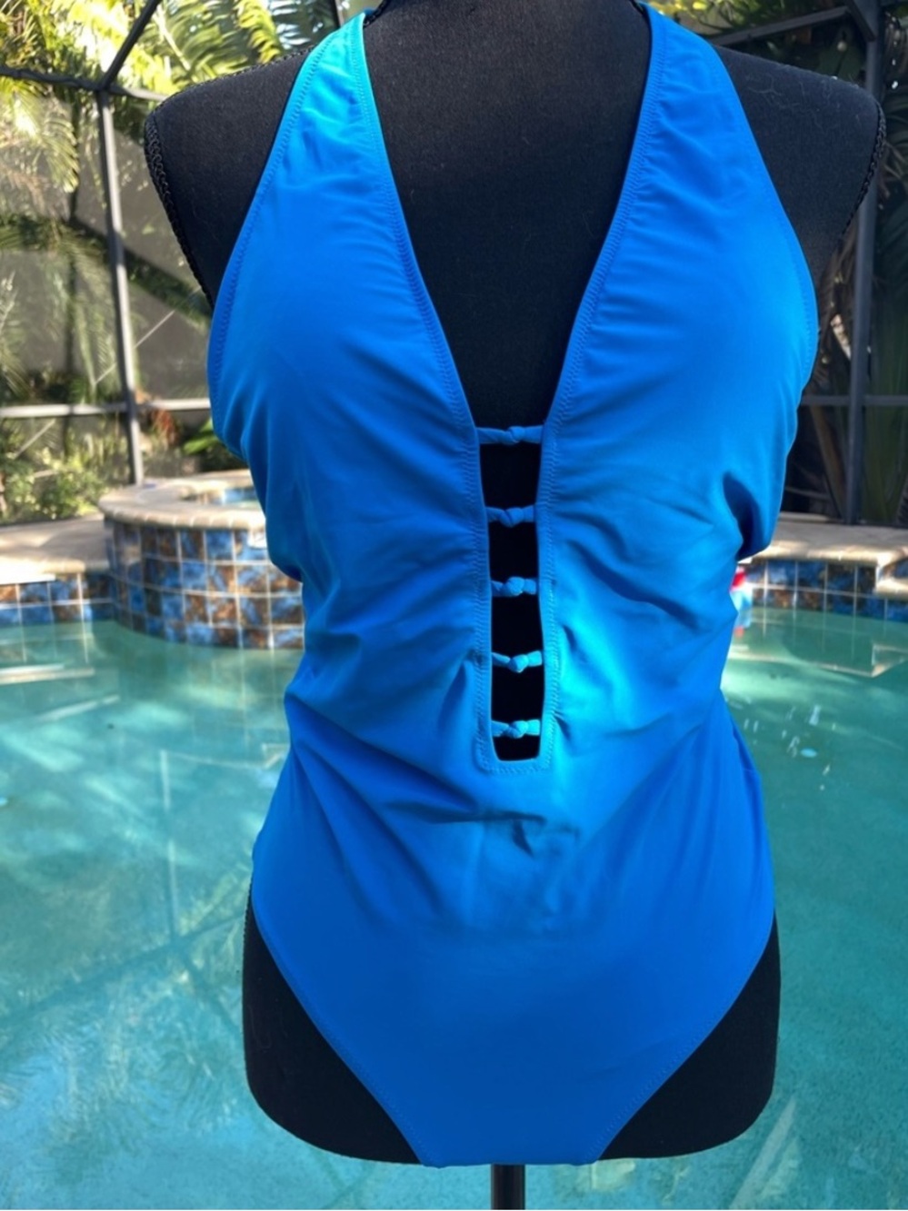 Tory Burch Electric Blue Plunge One-Piece with Ladder Front